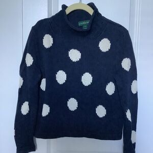 J. Crew Navy and White Polka Dot Turtleneck Sweater